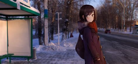 brunette, anime girls, snow, anime, urban | 2848x1321 Wallpaper ...