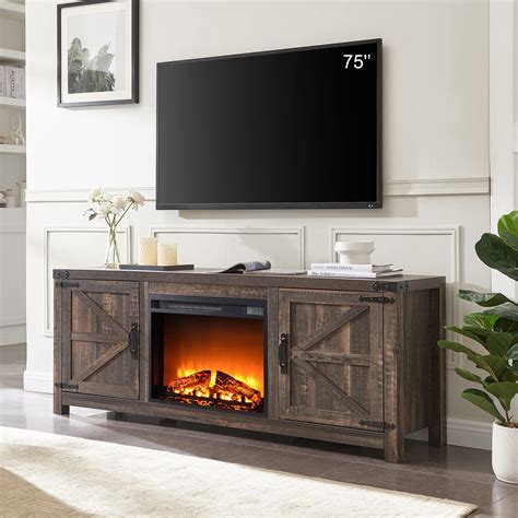 Buy T4TREAM Fireplace TV Stand for 75 Inch TV, Farmhouse Barn Door ...