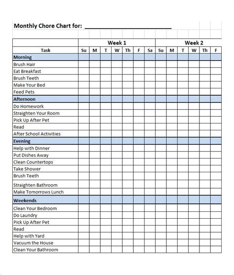 Template Chore Chart