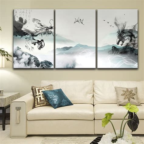 Wall26 3 Panel Canvas Wall Art Chinese Ink Painting Style Landscape ...