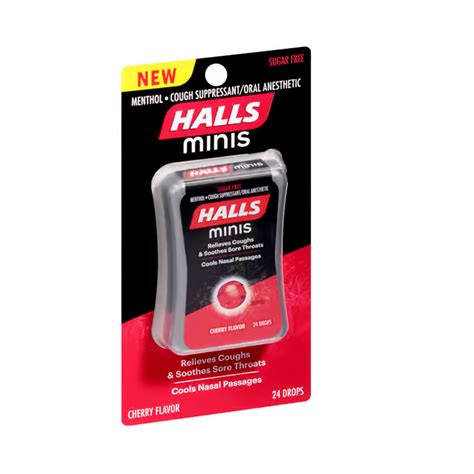 Halls Minis Relieves Coughs & Soothes Sore Throats Sugar Free Cherry ...