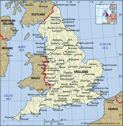 Map of England with Major Cities and Roads