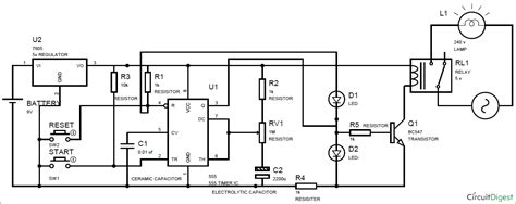 Simple Time Delay Circuit Diagram using 555 Timer IC