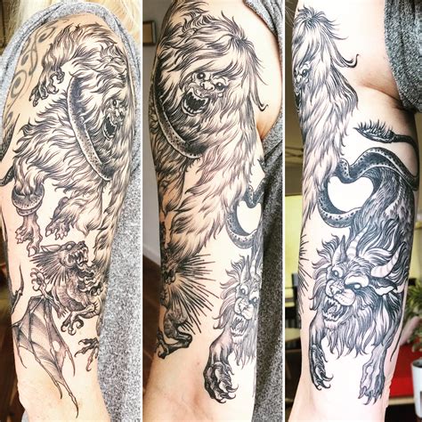 my chupacabra and manticore fighting a yeti half sleeve (Phil Two ...