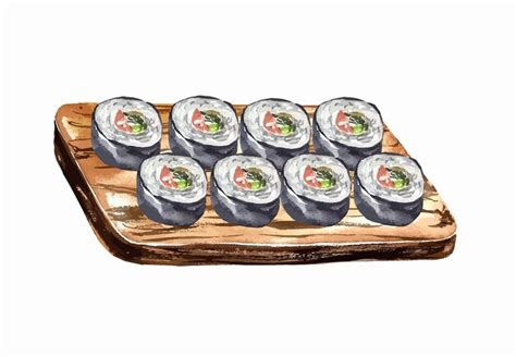 Premium Vector | Sushi roll watercolor illustration asian japanese food ...