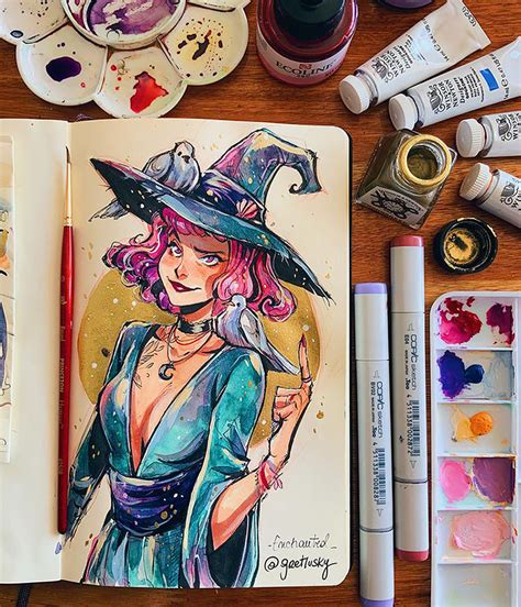 an artist's notebook with watercolors, paints and markers