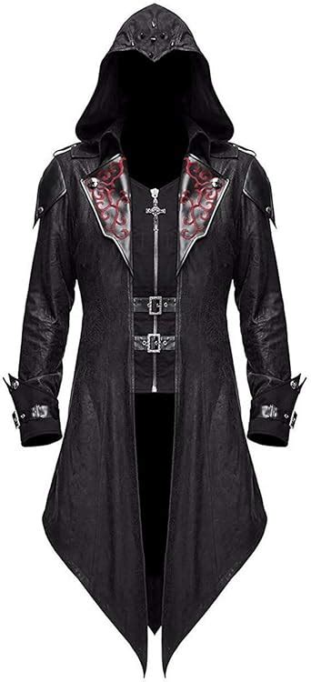 Amazon.com: Devil Fashion Men's Steampunk Gothic Hooded Leather Jacket ...