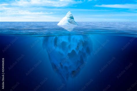 Tip of the iceberg. Underwater iceberg floating in ocean. Image montage ...