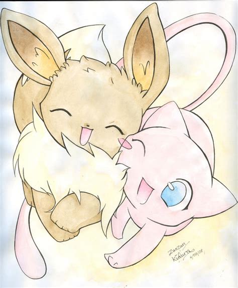 Mew and Eevee by Kidura on DeviantArt