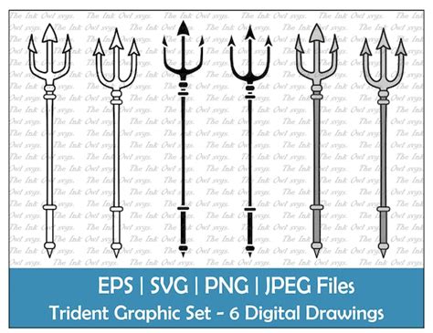 Trident Weapon Vector Clipart / Outline & Silhouette Drawing | Etsy