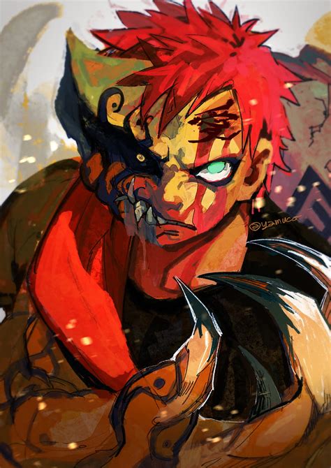 Shukaku gaara, red hair, mask, naruto, painting, Anime, HD phone ...