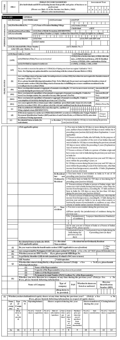 Itr 2 Form For Ay 2023 24 - Printable Forms Free Online