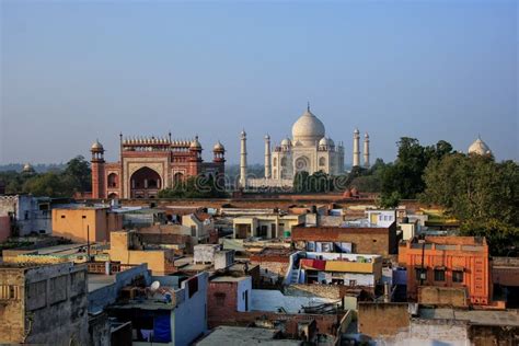 Rooftops of Taj Ganj Neighborhood and Taj Mahal in Agra, India Stock ...