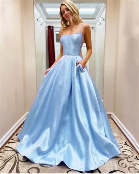 Beautiful Baby Blue A Line Satin Long Prom Dress Vestido De Casamento ...