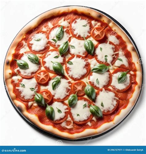 Pizza With Mozzarella, Tomato And Basil On White Background Royalty ...