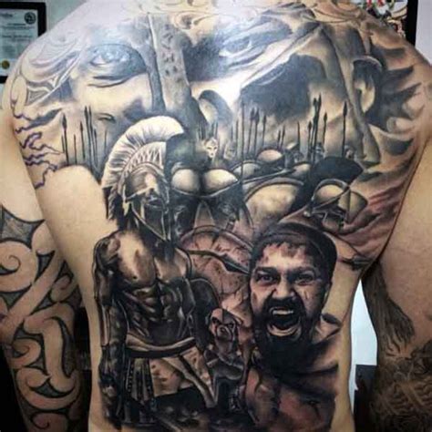 Enormous colored detailed 300 Spartans movie themed tattoo on whole ...