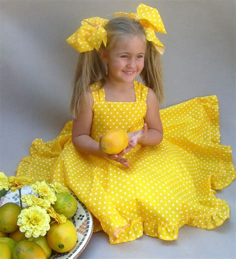 Girls Summer dress, Yellow girls dress, Yellow polka dot, Yellow twirl ...