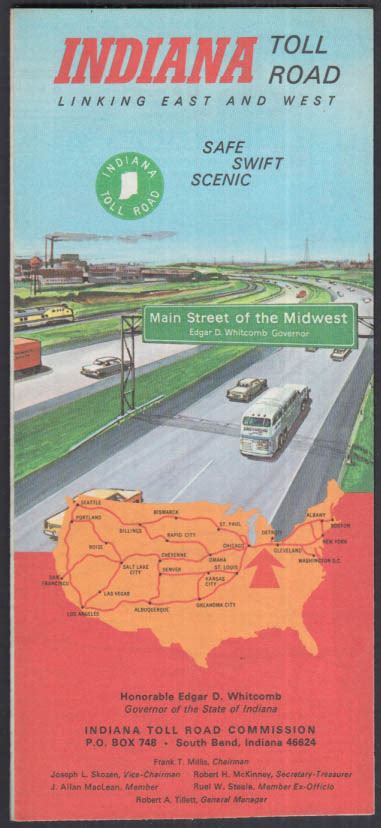 Indiana Toll Road Map Linking East and West 1970