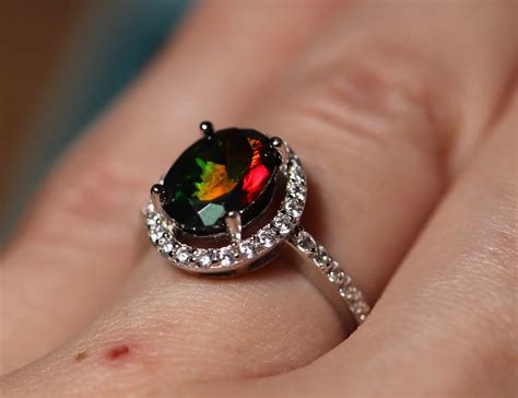 Black opal halo ring, black fire opal ring, opal bridal ring, black ...