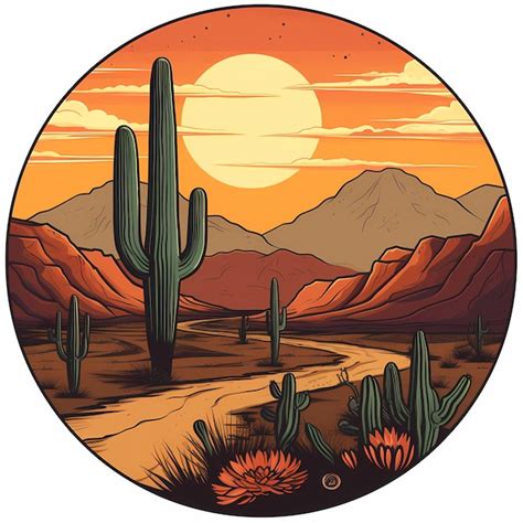 Premium AI Image | A drawing of a desert with a sunset in the background.