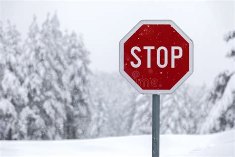 Horizontal Snowy Stop Sign stock photo. Image of cold - 139006272