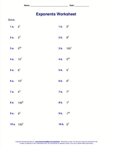 Integer Exponents Worksheets