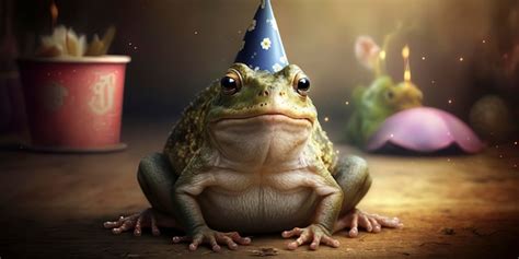 Premium Photo | Portrait of a frog at his birthday party with party hat ...