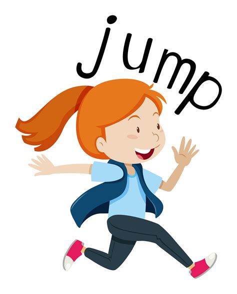 Wordcard for jump with girl jumping 299392 Vector Art at Vecteezy