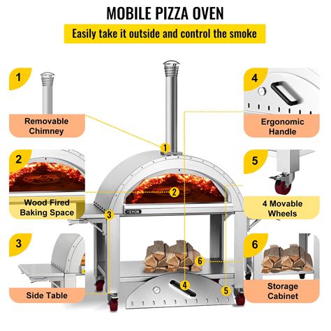 VEVOR 44" Wood Fired Artisan Pizza Oven, 3-Layer Stainless Steel Pizza ...