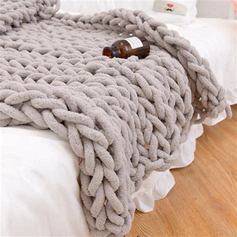 Cilected Handmade Chunky Knitted Blanket Thick Yarn Acrylic Wool Bulky ...