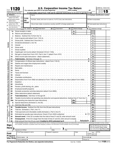 Free U.S. Corporation Income Tax Return - Form 1120 | PDF Template ...