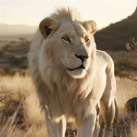 white lion in its natural habitat background. Animal kingdom concept ...