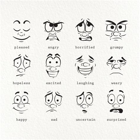 Facial Expressions 12 Various Cartoon Style Facial | Etsy