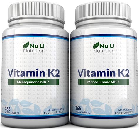 Vitamin K2 MK 7 200mcg - 2 Bottles 365 Vegetarian and Vegan Tablets By ...