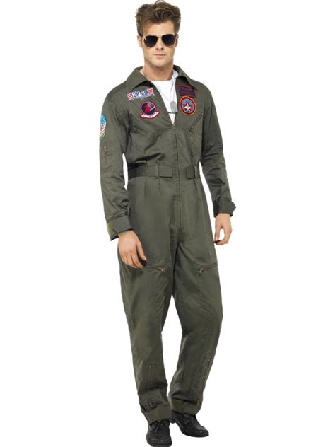 NEW 80s Deluxe Sexy TOP GUN Pilot Jumpsuit Mens Fancy Dress Costume ...