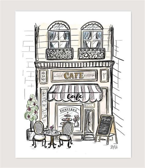 French Cafe Escena Francesa Ilustración Decoración de | Etsy Doodle ...