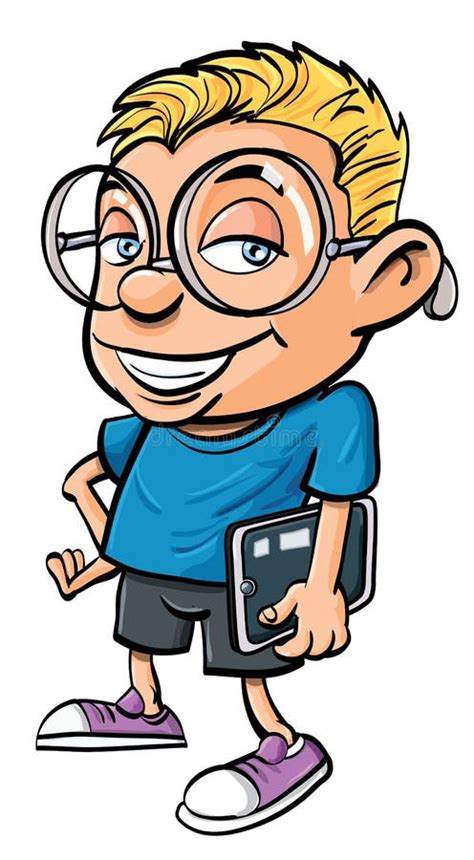 Cartoon Nerd Holding A Tablet Computer Stock Illustration ...