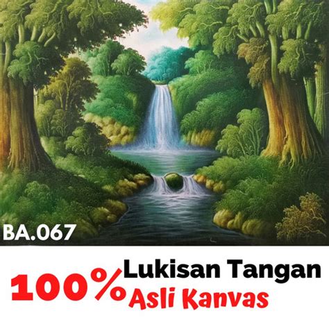 Jual Lukisan Dinding Kanvas Asli Pemandangan Air Terjun Pajangan Ruang ...