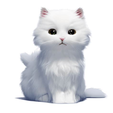 Realistic White Fluffy Cat Cartoon Cute Detailed Sharp Illustration ...