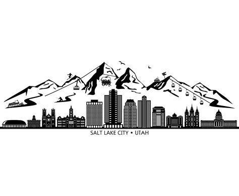 SALT LAKE CITY Utah Usa Skyline City Mountains Outline - Etsy