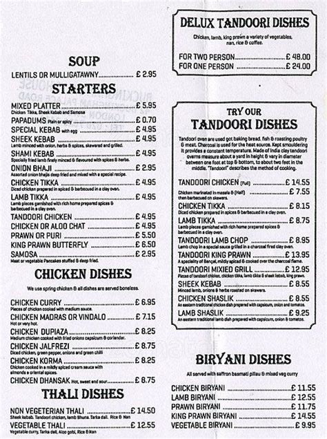 Buckingham Balti House Menu, Menu for Buckingham Balti House, Belgravia ...