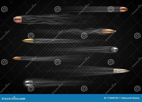 Realistic Flying Bullet with Smoke Trace Isolated, a Set of Shot ...