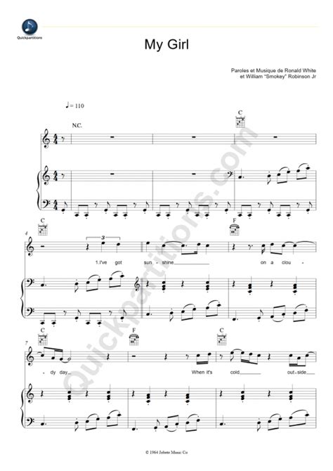 My Girl Piano Sheet Music from The Temptations