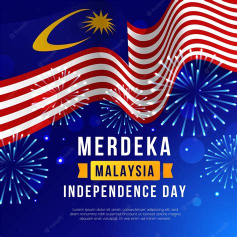 Premium Vector | Hari merdeka with flag and fireworks