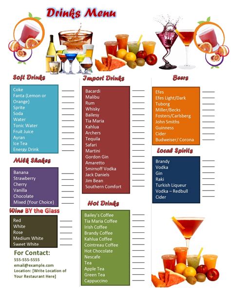 Free Printable Drink Menu Template - PRINTABLE TEMPLATES