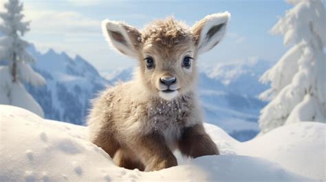 Premium AI Image | A baby deer is standing in the snow