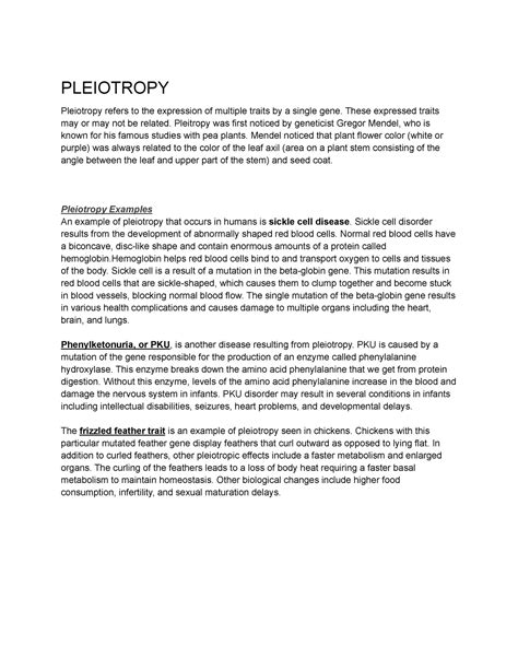 Pleiotropy - PLEIOTROPY Pleiotropy refers to the expression of multiple ...