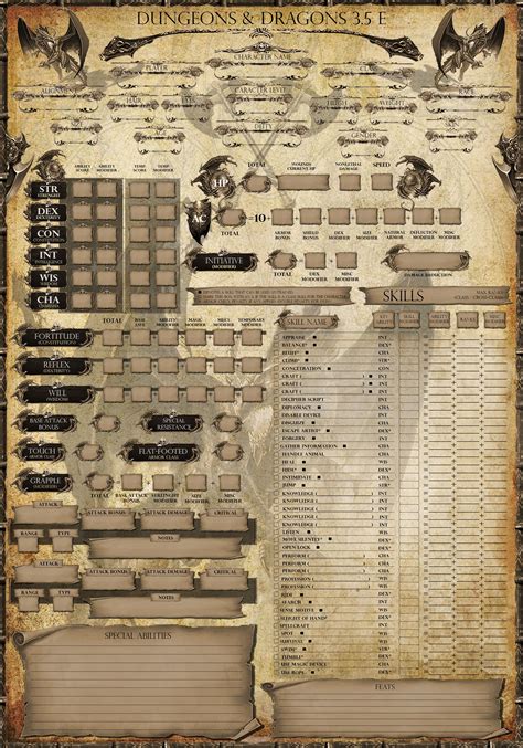 Dungeons & Dragons 3.5 Character Sheet | Dnd character sheet, Character ...