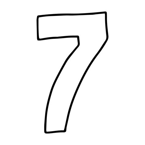 The number 7 drawn in the Doodle style.Outline drawing by hand.Black ...