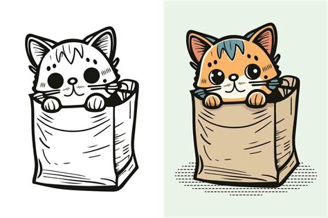 The character of a Little cat in a paper shopping bag, Cute cat, Cat ...